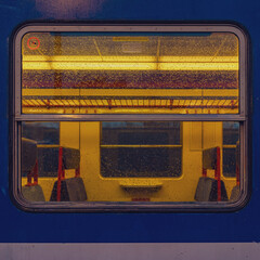 train window on rainy night
