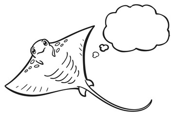 Cartoon stingray with a thought bubble isolated on white background