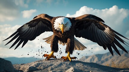Bald eagle standing on a rock outcrop