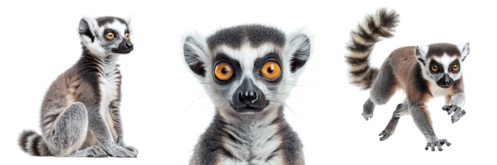 Set of cute lemurs isolated on transparent background PNG