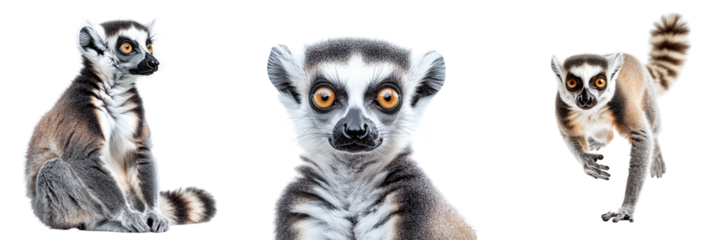 Set of cute lemurs isolated on transparent background PNG