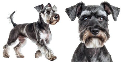 Set of cute schnauzer dogs isolated on transparent background PNG