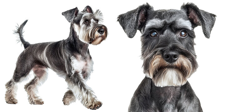 Set of cute schnauzer dogs isolated on transparent background PNG