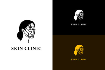 illustration of geometric mapping lines on the face, icon, vector logo for skincare, healthy skin, skin doctor, dermatology, skin treatment, beauty, glowing skin, skin clinic, and more