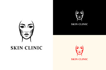 illustration of face with flawless symmetry, icon, minimal, vector logo for beauty, skin treatment, dermatology, skin specialist, healthy skin, skincare, skin clinic, skin doctor, and more
