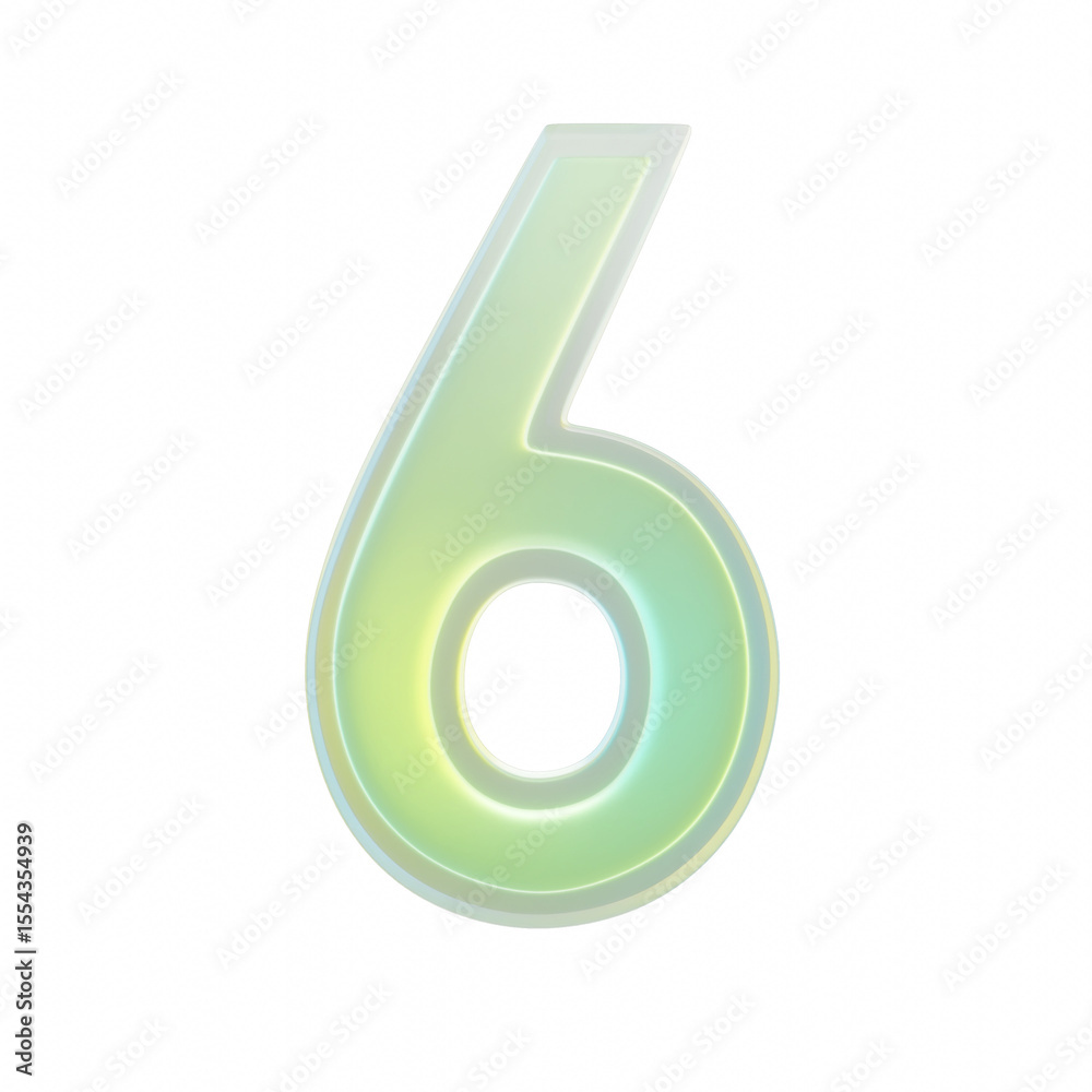 Fototapete 3d rendering number three 6 glass transparent gradient green yellow numeral