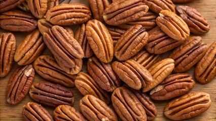 Pecan nuts background. Suitable for marketing or business purposes. Panoramic banner with place for text