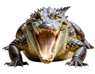  Fierce Crocodile Lunging Forward with Open Jaws, isolated on a transparent background