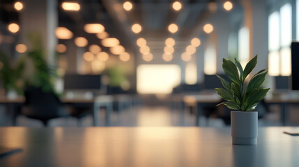 Cozy Modern Office with Warm Ambient Lighting at Night