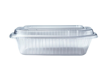 Side view of clear disposable takeout container isolated on transparent background