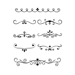 Decorative simple divider. Text dividers retro minimal line separators,  Vector isolated geometric wedding card heart separator elements set. Text dividers. . Hand drawn vector illustration. 
