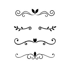 Decorative simple divider. Text dividers retro minimal line separators,  Vector isolated geometric wedding card heart separator elements set. Text dividers. . Hand drawn vector illustration. 
