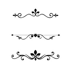 Vector dividers calligraphic line element.Set of Black Hand Drawn Rustic Doodle Design Elements. Decorative Floral Swirls, Scrolls, Text Frames, Dividers. Vintage Vector Illustration. 
