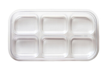 Top view of empty clear plastic cookie container isolated on transparent background