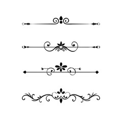 Vector dividers calligraphic line element.Set of Black Hand Drawn Rustic Doodle Design Elements. Decorative Floral Swirls, Scrolls, Text Frames, Dividers. Vintage Vector Illustration. 
