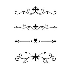 Vector dividers calligraphic line element.Set of Black Hand Drawn Rustic Doodle Design Elements. Decorative Floral Swirls, Scrolls, Text Frames, Dividers. Vintage Vector Illustration. 
