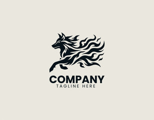 Fiery Flames Wolf Dynamic Primal Power Intense Hunter Vector Logo Design