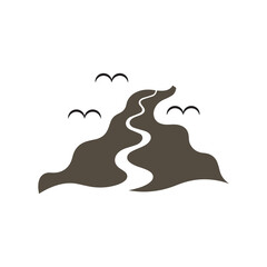 Logos of rivers, creeks, riverbanks and streams. River logo with combination of mountains and farmland with concept design vector illustration template