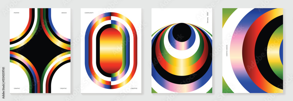 Aufkleber bifrost rainbow bridge gradient poster background vector set. cover template with vibrant perspectiv