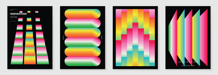 Obraz na płótnie Canvas Rainbow bridge gradient poster background vector set. Cover template with vibrant perspective geometric prism shapes. Ideal design for social media, cover, banner, flyer.
