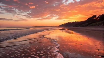 Foto auf Acrylglas Hotel Beach sunset landscape photography with ocean waves sand and colorful sky nature scenic view wallpaper hd  © Husnain