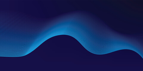Abstract glowing wave lines on dark blue background. Dynamic wave pattern. Modern flowing wavy lines. Futuristic technology concept.