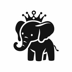 Fototapeta premium A Elephant Wear Princess Crown. Cartoon Animal Clipart Silhouette Vector Illustration Line Art Illustration. Big african mammal with royal headgear little diadem kingdom.