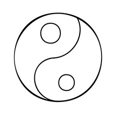 Yin Yang symbol with two small circles curved line art on background balance harmony