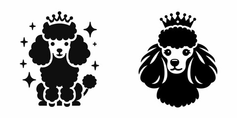Obraz premium A Poodle Dog Wear Princess Crown. Cartoon Animal Clipart Silhouette Vector Illustration Line Art Illustration. Canine in royal headgear toy breed don formal headpiece adornment.