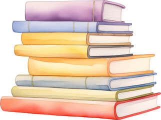 A watercolor illustration of a colorful stack of books. Great for educational materials and reading-themed designs.