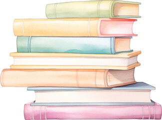 A watercolor illustration of a colorful stack of books. Great for educational materials and reading-themed designs.