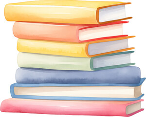 A watercolor illustration of a colorful stack of books. Great for educational materials and reading-themed designs.