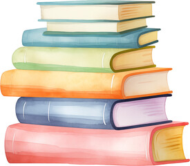 A watercolor illustration of a colorful stack of books. Great for educational materials and reading-themed designs.