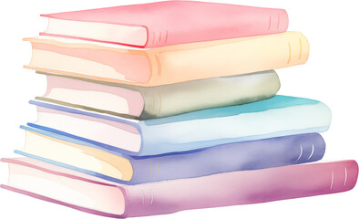 A watercolor illustration of a colorful stack of books. Great for educational materials and reading-themed designs.
