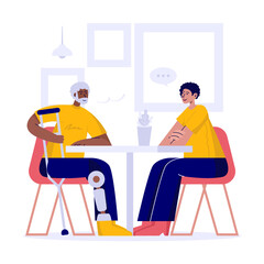 Disability friend on discussion flat vector illustration