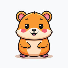 A charming cartoon illustration of a cute, orange hamster with a cheerful expression and rosy cheeks.