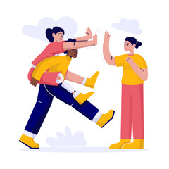 Meet and support disabled friend flat vector illustration