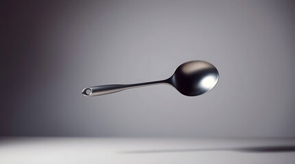 Elevated teaspoon gracefully suspended in mid air showcasing a minimalist aesthetic
