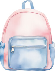 A watercolor illustration of a colorful school backpack. Perfect for school-themed graphics and children's education materials.