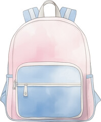 A watercolor illustration of a colorful school backpack. Perfect for school-themed graphics and children's education materials.