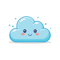 Cute Chibi-Style Cloud with Bold Outlines in a Simple Flat Vector Design