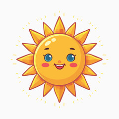 Cute Chibi Style Vintage Sun Face with Bold Outlines in Simple Flat Retro Vector Design