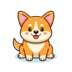 Minimal Flat Vector of Corgi Dog with Bold Black Outline and Happy Expression, No Gradients