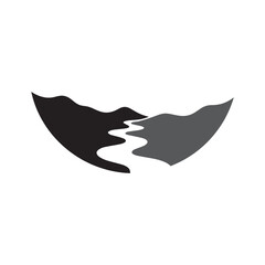 Logos of rivers, creeks, riverbanks and streams. River logo with combination of mountains and farmland with concept design vector illustration template