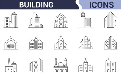 Fototapeta premium Icon Set of Different Building Structures for Architecture and Design Themes