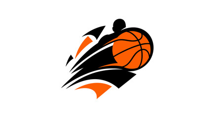  Convey the excitement of basketball, with abstract shapes suggesting movement and competition, using bold oranges and blacks