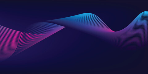 Abstract glowing wave lines on dark blue background. Dynamic wave pattern. Modern flowing wavy lines. Futuristic technology concept. Suit for banner, poster, cover, brochure, flyer, website