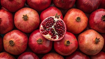 Pomegranate fresh fruits background. Suitable for marketing or business purposes. Panoramic banner with place for text