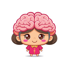 Obraz premium Cute Chibi Brain Character – Simple Flat Vector with Bold Outlines and Fun Educational Style