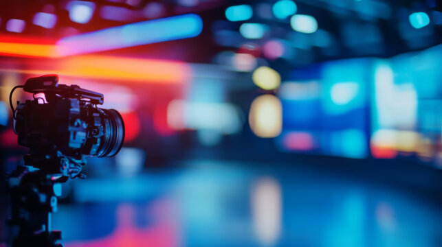 Professional Camera in a Modern News Studio